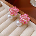Light Luxury Imitation Pearl Earrings Women Fashion Zircon Crystal Earrings Snowflake Stud Earrings Jewelry For Party Wedding K-