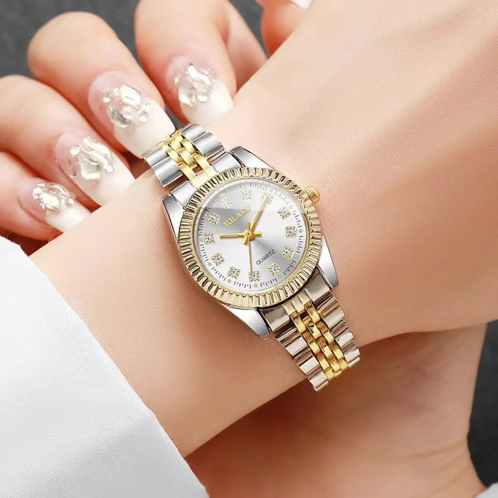 Luxury Rhinestone Women Watches Stainless Steel Band Quartz Wristwatch Clock Gift Relogio Feminino（Without Box）