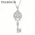 Witchcraft Triple Moon Goddness Key Shape Necklaces Opal Zircons Pentagram Symbol Pendant Witch Amulet Protection Jewelry