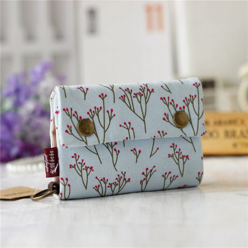 Handmade Three Fold Fabric Wallet Women Men Simple Short Zipper Purses for Teens Personality Multi-function Key Bag Card Holder