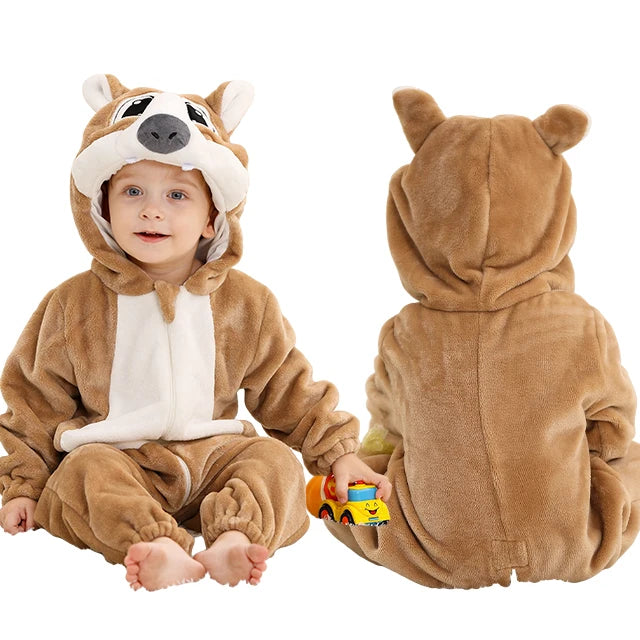 MICHLEY Carnival Winter Baby Rompers Hooded Flannel Cosplay Toddler Infant Clothes Bodysuits Jumpsuit Costume For Girl Boy