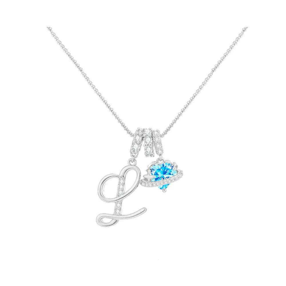 Heart-shaped Necklace with the Initial of a Lady, Zircon Pendant, English Diamond Jewelry, Suitable for Friday