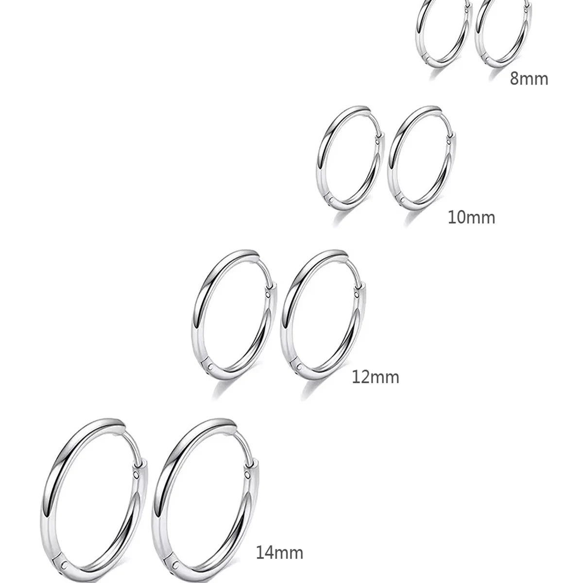 4 Pairs No Charms Stainless Steel Tiny Hoop Earrings Simple Silver/Gold Color Cirle Earrings Ins Single Side Ear Jewlery