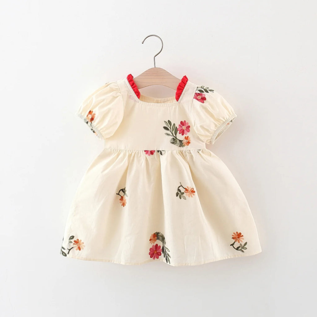 Baby Girl Dresses Summer Floral Embroidery Bubble Sleeve Girls Dresses Cute Girls Princess Dresses Baby Clothes Girl