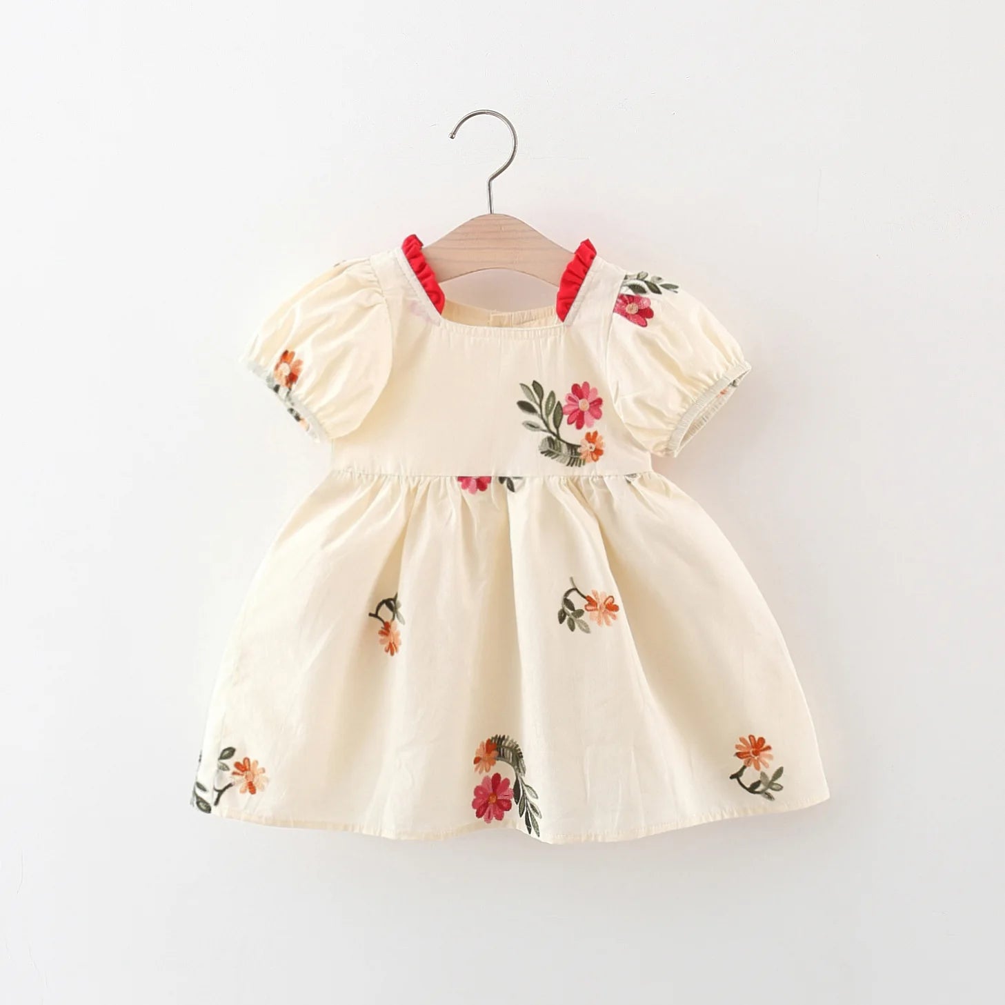 Baby Girl Dresses Summer Floral Embroidery Bubble Sleeve Girls Dresses Cute Girls Princess Dresses Baby Clothes Girl