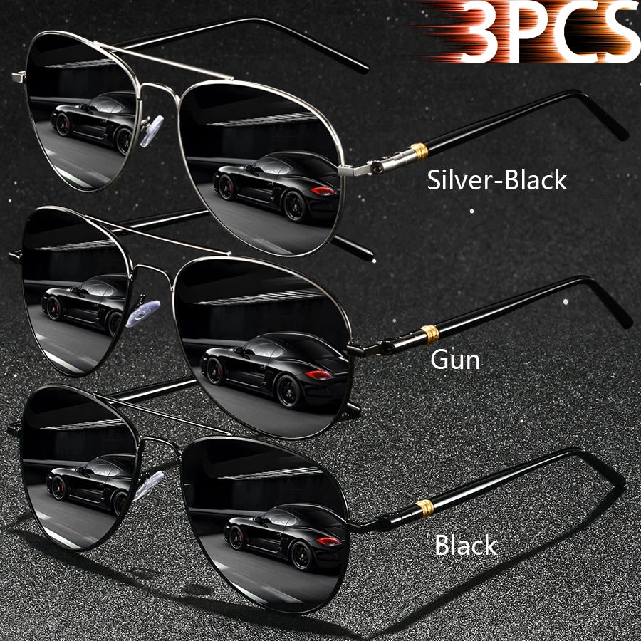 3PCS Fashion Vintage Square Metal Frame Sunglasses Men Women Fishing Driving Luxury Brand Designer Sun Glasses  Eyewear