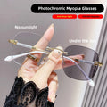 Fashion Rimless Photochromic Myopia Glasses Women Anti-blue Light Computer Optical Glasses Prescription Eyewear