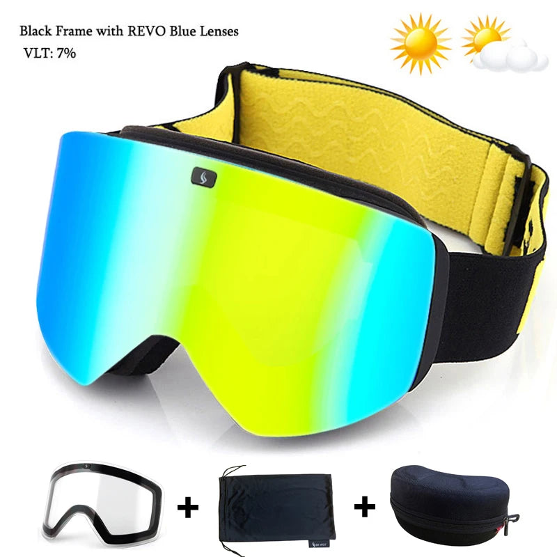 Magnetic Lens Ski Goggles Double Layer Polarized Lens Skiing Anti-fog Snowboard Goggles Men Clear Lens Ski Glasses Eyewear