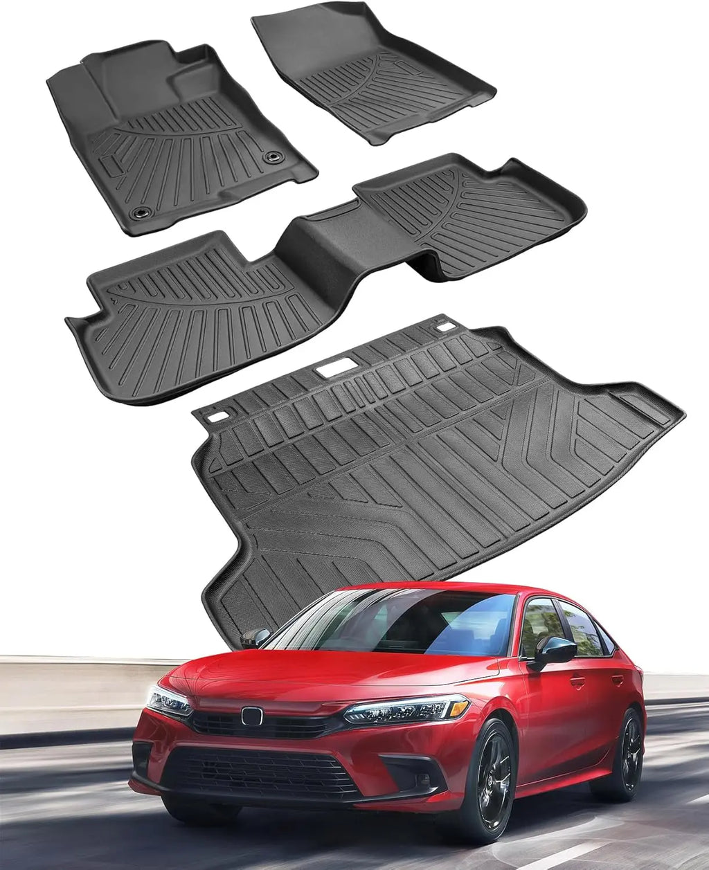 All-Weather TPE Floor and Trunk Mats for Hatchback Cars, Black, Full Set for Specific Years