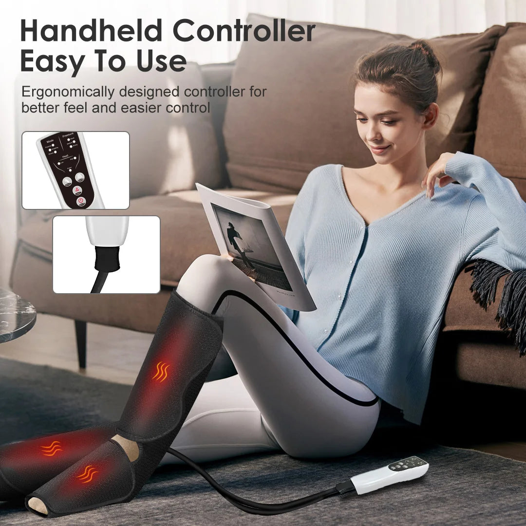 SEJOY Leg Air Compression Massager for Foot Heat,Air Compression Calf Massage & Thigh Massage,Handheld Controller 3 Modes