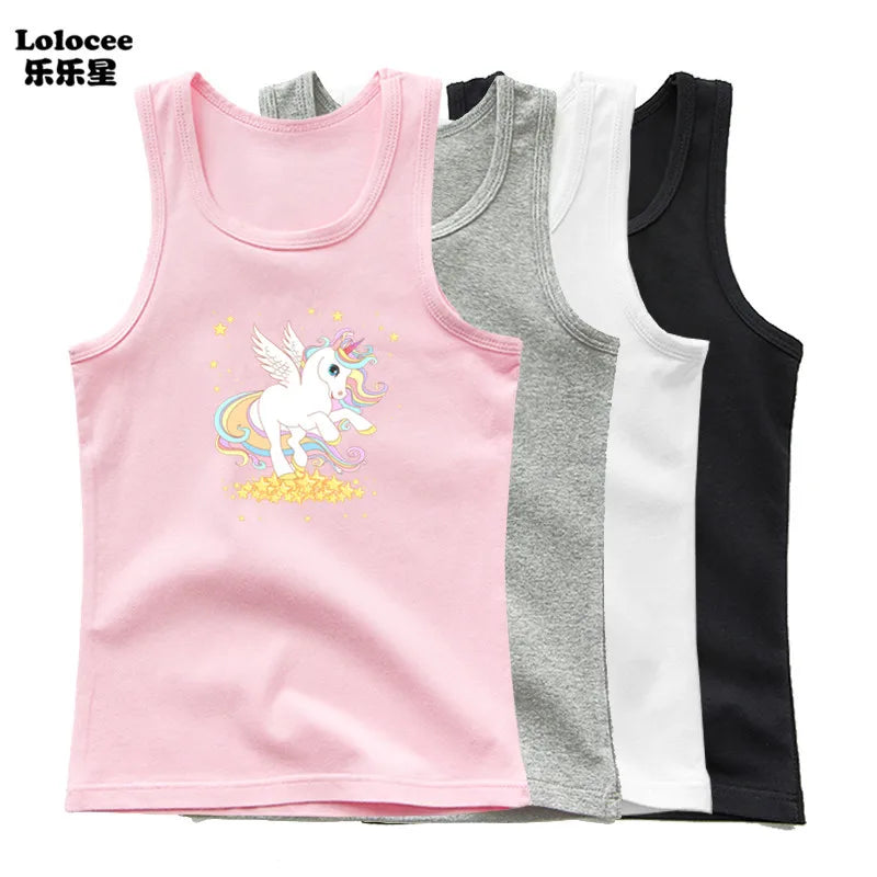 Kids Girl Cute Unicorn Singlet Summer Baby Girls Cotton Tops Toddler Clothes Children Sleeveless Cartoon T-shirts
