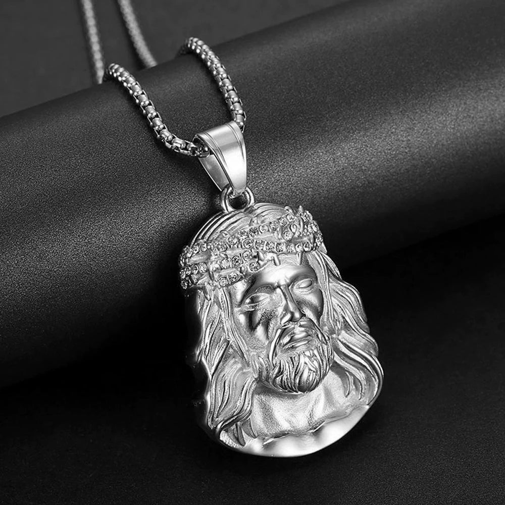 Stainless Steel Titanium God Jesus Human Head Gold Plated Portrait Pendant Necklace with 3mm Chain For Men Women Hip Hop Jewelry