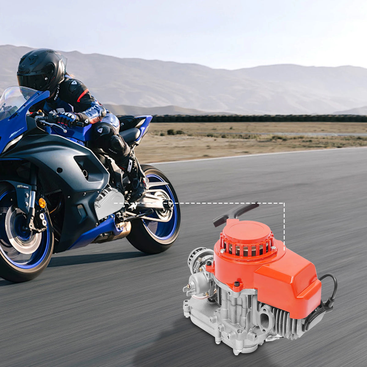 49cc Two-stroke Engine, Single Cylinder Pull Rope Start Motor, 2 Stroke Engine Motor, Air-cooled Aluminum Iron, 1PE44F-6 Model, 1.9KW 7000rpm, Direct Replacement, Red Grey, For Go Kart Scooter Bicycle DIY