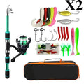 BRAVMACK Travel Telescopic Fishing Rod Full Kit Spinning Reel Baits Hooks Portable Outdoor Angling Pole Set