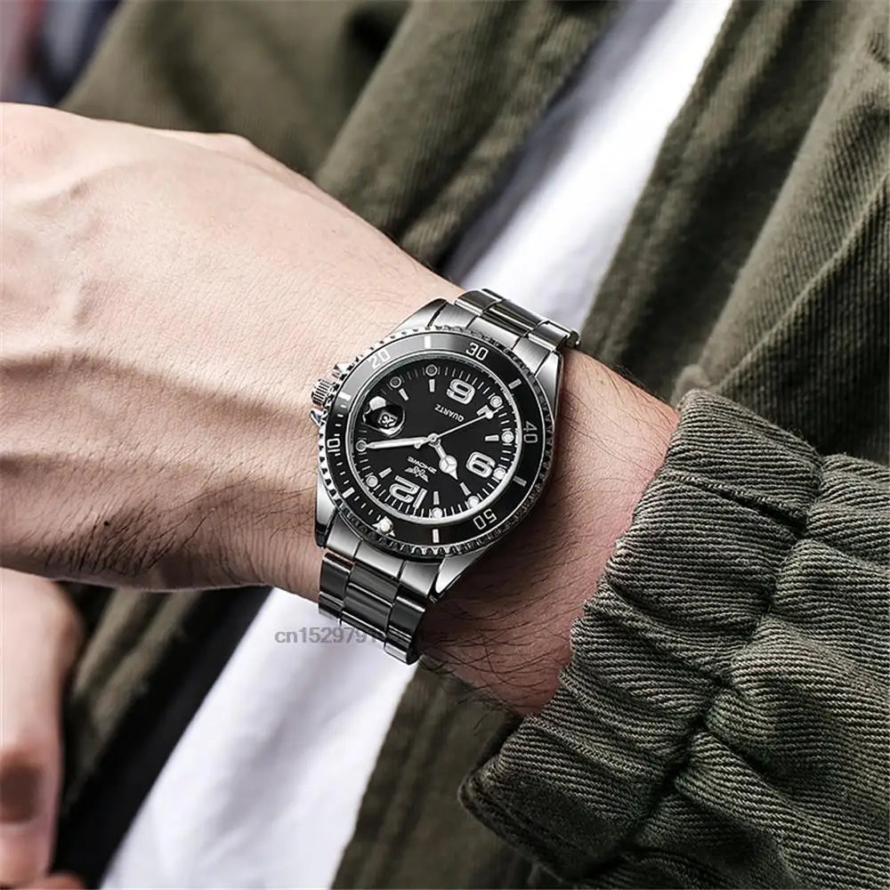 Luxury Mens Watches Stainless Steel Business Date Quartz Watch Men Fashion 2025 Sport Clock Relogio Masculino