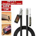 240W 2-in-1 Black/Orange Fast Charging Foldable Bracket Data Cable Type-C to Type-C Data Wire with Phone Tablet Stand