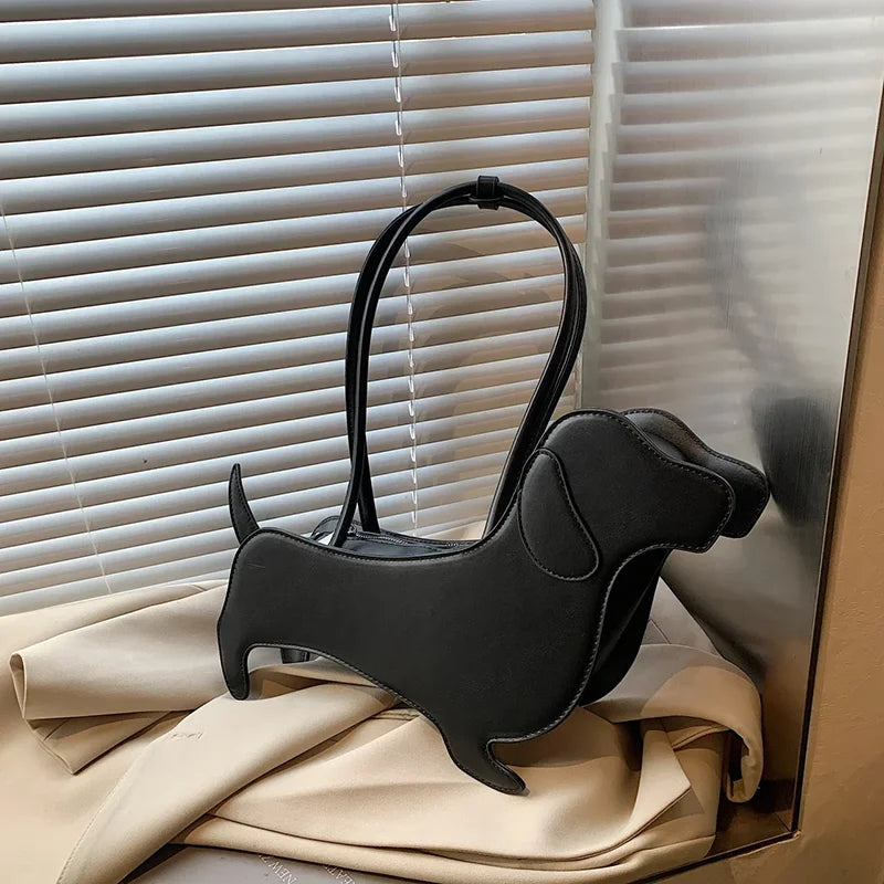 Three-dimensional Dachshund Shoulder Bag PU Leather Retro Handbag Design Underarm Bag For Women Trend Commut Bag