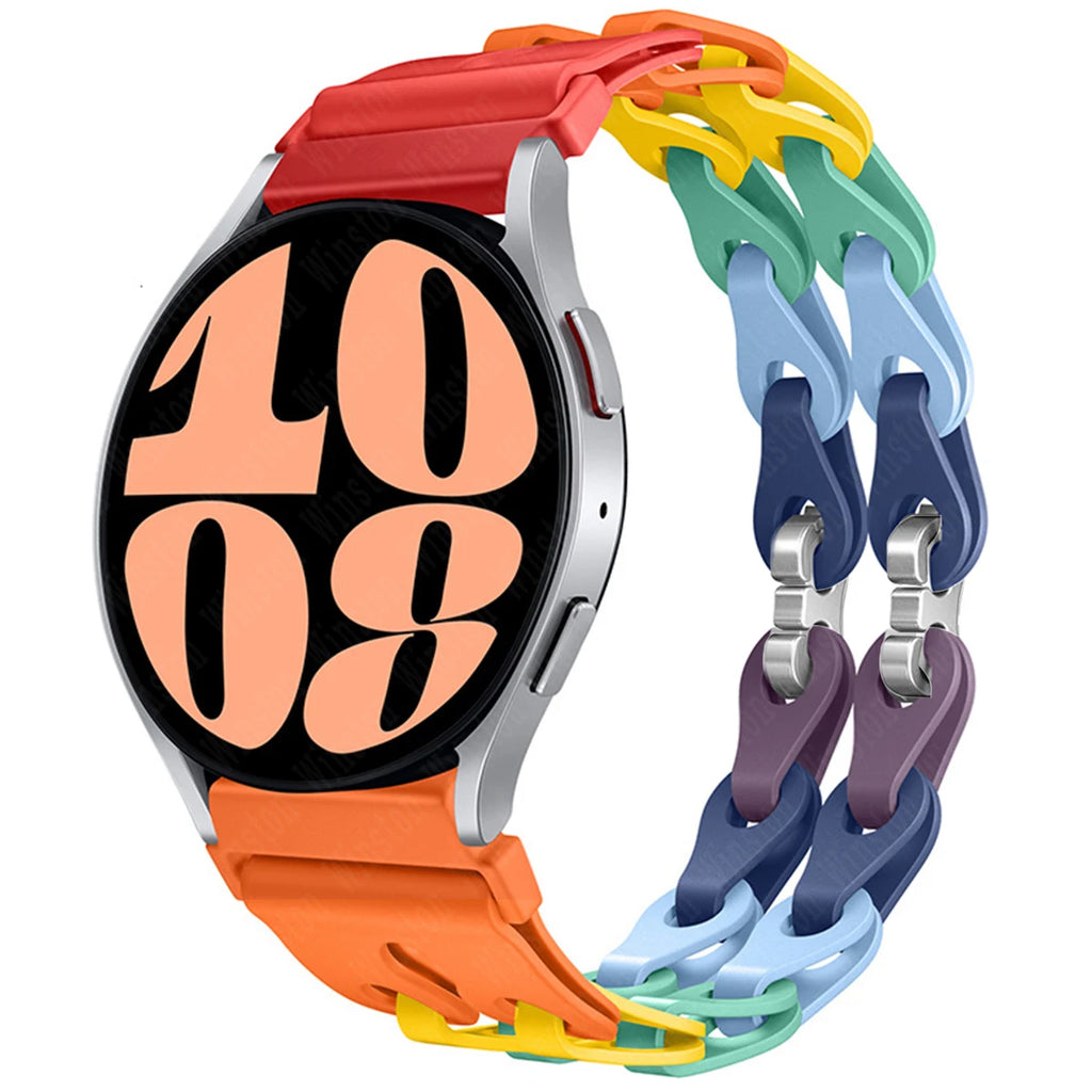 22mm 20mm Chain Strap for Samsung Galaxy Watch 7 6 5 4 6Classic Silicone Band for Huawei GT4 3Pro for Amazfit GTR 4/GTS Bracelet