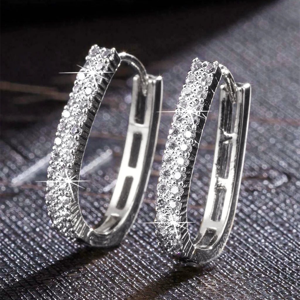 Huitan Luxury Full Paved CZ Hoop Earrings for Women Simple Elegant Lady's Ear Earrings Wedding Party Daily Wear Fashion Jewelry
