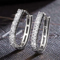 Huitan Luxury Full Paved CZ Hoop Earrings for Women Simple Elegant Lady's Ear Earrings Wedding Party Daily Wear Fashion Jewelry