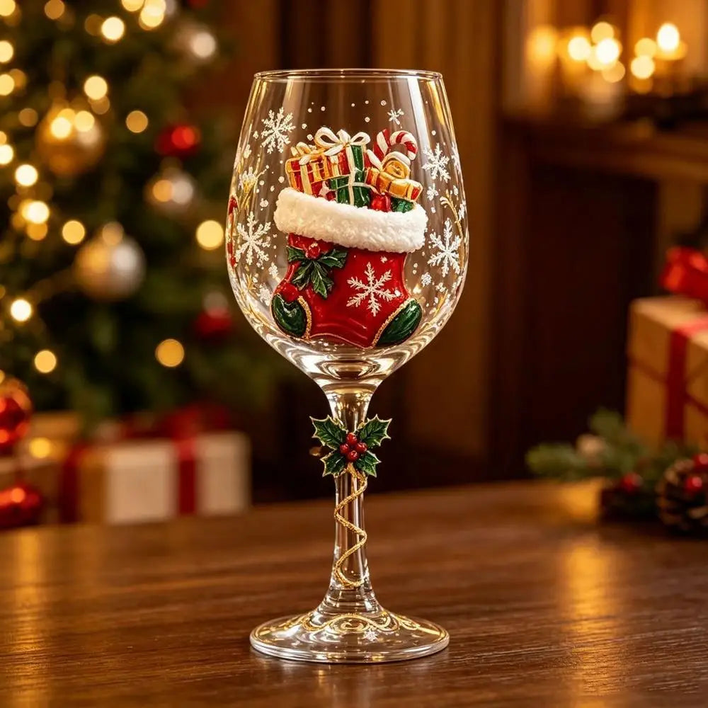 1/6pc Christmas Glass Art Cup Santa Snowman Reindeer Tree Drinking Glasses Christmas Wine Glasses Gift for Christmas Friends