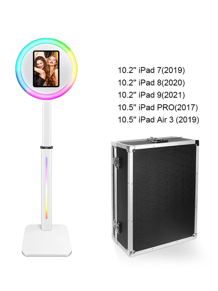 Adjustable Height Photo Booth with RGB Light for 10.5/11/12.9 Inch IPad Aluminum Alloy Professional Ipad Photobooth Kit for Wedding Birthday Party Photography Props