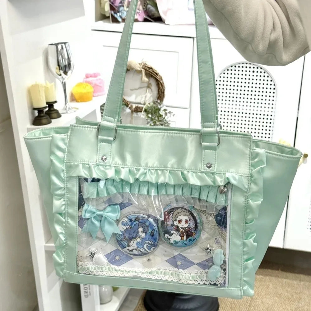 New Y2K Sweet Lolita Pink Ita Bag Women Japanese Transparent Large Capacity Tote Bag Ladies Harajuku Kawaii Handbag Aesthetic