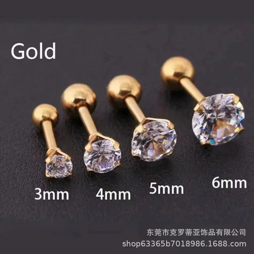 3Pcs/Set 3/4/6mm Simple Crystal Stainless Steel Stud Earrings for Women Men Vintage Geometric Piercing Earrings Y2K Jewelry Gift