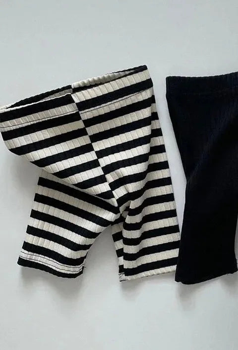Spring Girls' Middle Pants 0-6 Year Old Striped Cotton Children's Pants Solid Color Casual Boys Baby High Elastic Pants