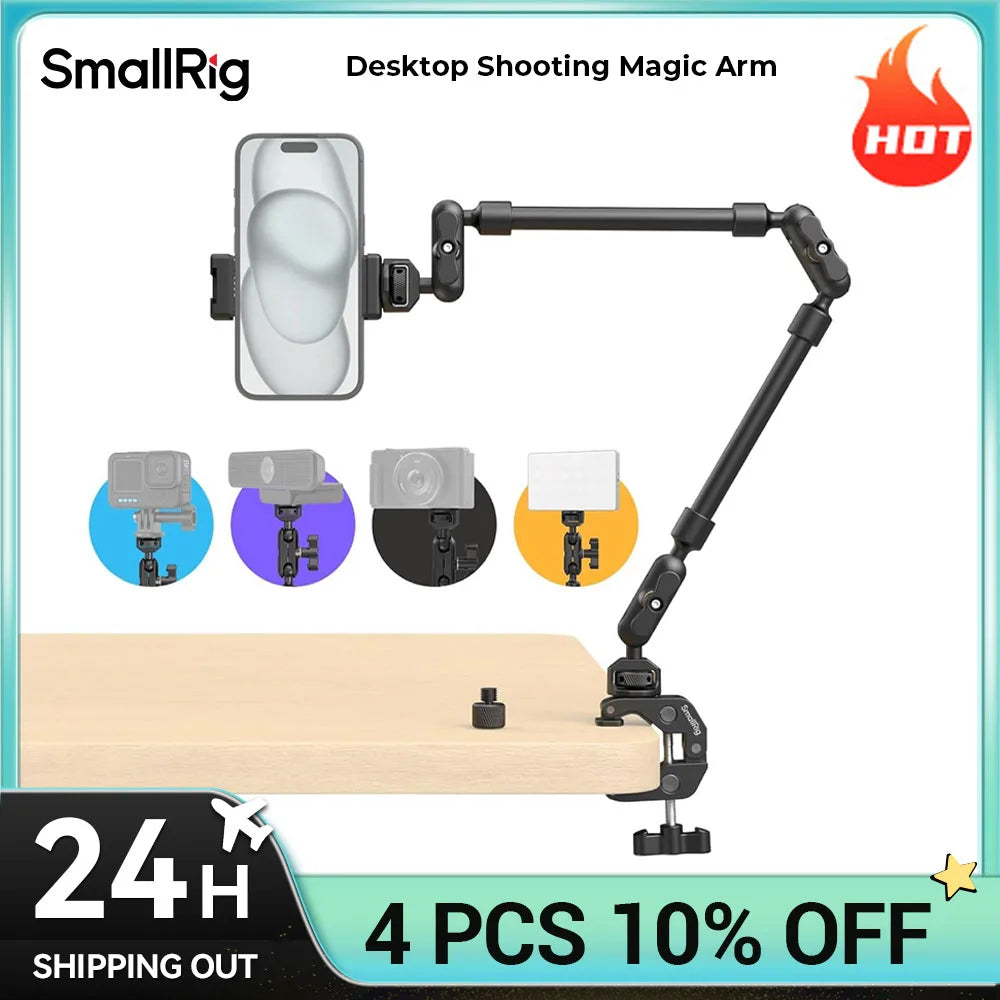 SmallRig Desktop Shooting Magic Arm with Crab Clamp Kit, Adjustable  Magic Arm for Smartphones, Webcams and Action Cameras 4766
