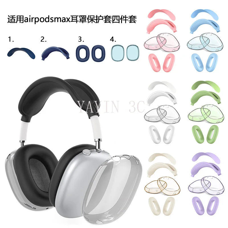 4 in 1 Silicone + TPU Clear Cover Case Shockproof Ear Pad Headband Cover Ear Cushion/Ear Muff Protector for AirPods Max headset