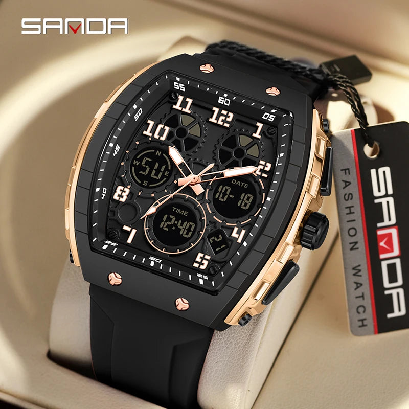 SANDA 6157 Luxury Men's Electronic Watch Sport Type Multi Functional Waterproof LED Fashion Trend Student Electronic Watch