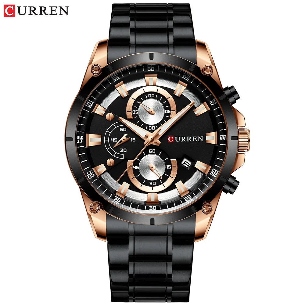CURREN 8360 Quartz Men's Water-Resistant Business Watch, Minimalist Stainless Steel Strap Multi-Function Six-Hand Calendar Watch