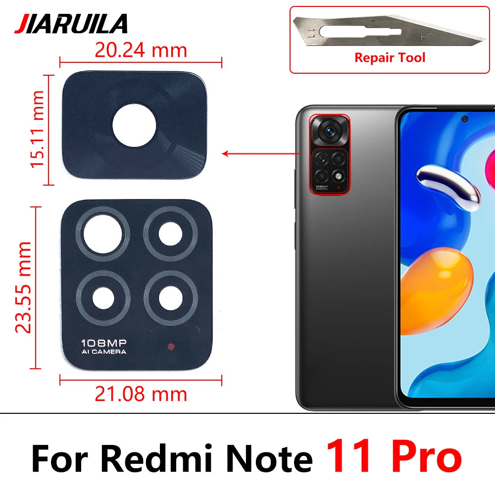 2PCS，NEW Back Rear Camera Glass Lens with Sticker Replacement Repair For Xiaomi Redmi Note 11T 11 10T 5G 10S 10 Pro Plus 5G