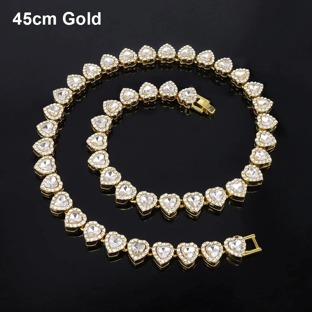 1Pcs New Heart-shaped Rhinestone Necklace Shiny Heart 20/45cm Chain Bracelet Alloy Fashion Rock Party Jewelry