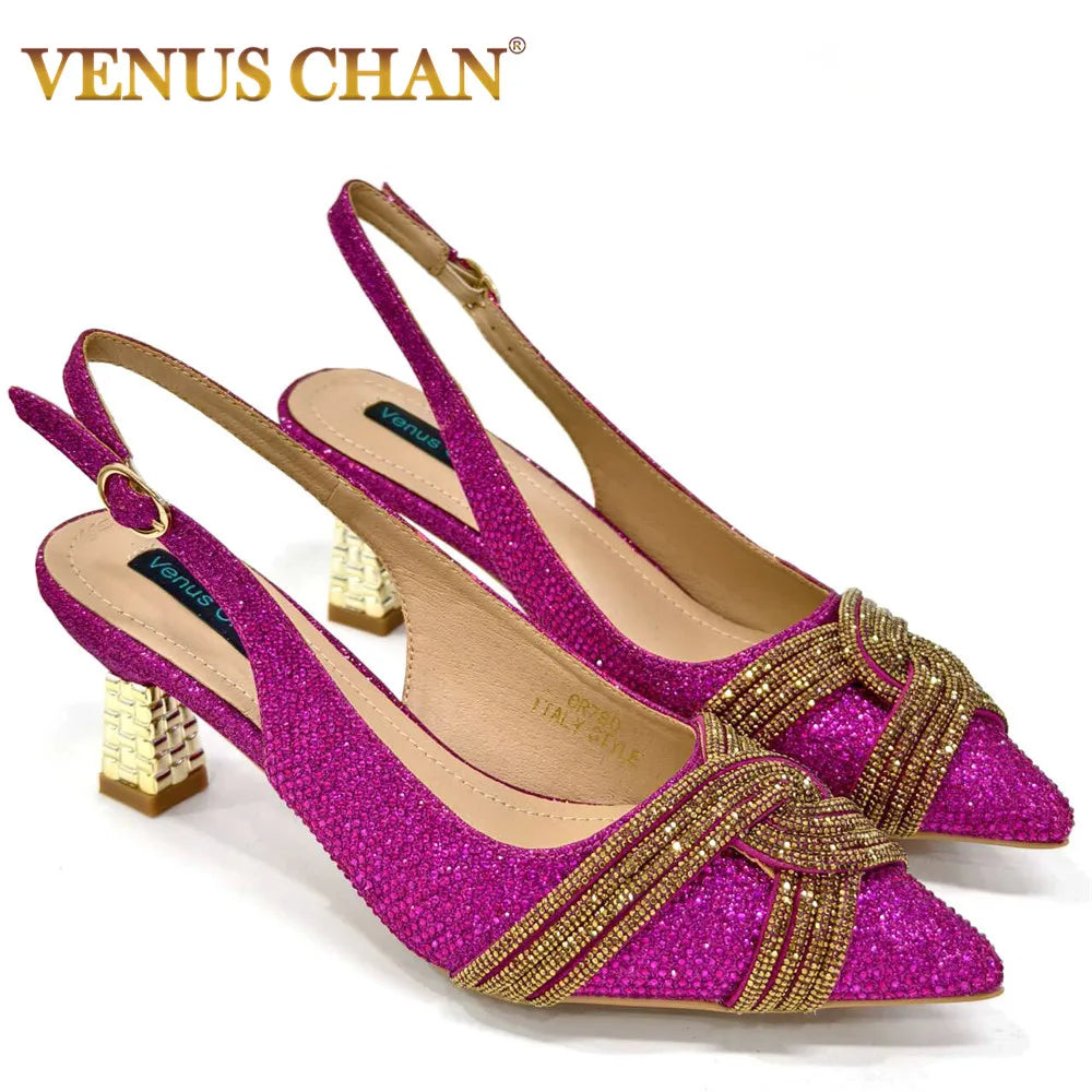 Temperament New Women's Shoes Wedding Shoes Ladies Dress Shoes Rhinestone Leather Italian Elegant Women Party Pumps