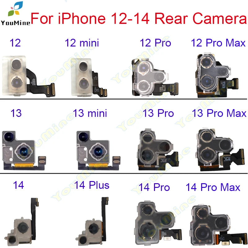 Quality Rear Camera For iPhone 12 mini 13Pro 14 Pro Max Back Camera For iphone 13 mini 14 Plus Rear Main Lens Flex Cable Camera