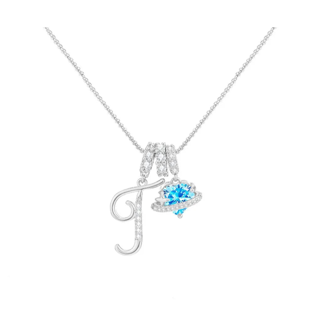 Heart-shaped Necklace with the Initial of a Lady, Zircon Pendant, English Diamond Jewelry, Suitable for Friday
