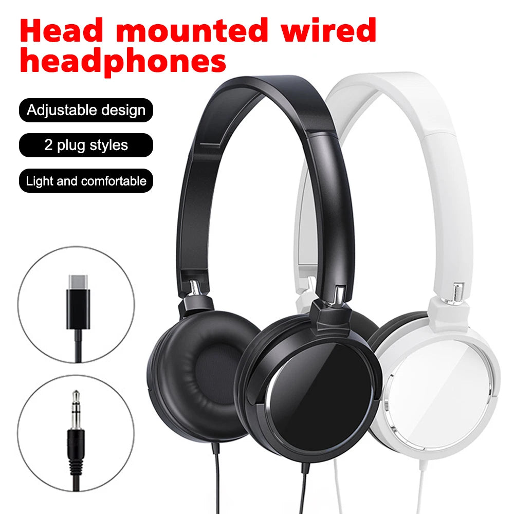 New 3.5mm/Type-C Plug Wired Headphones Foldable Headphones Bass Stereo Fashion Music Earphones For PC MP3 Smartphones Tablet