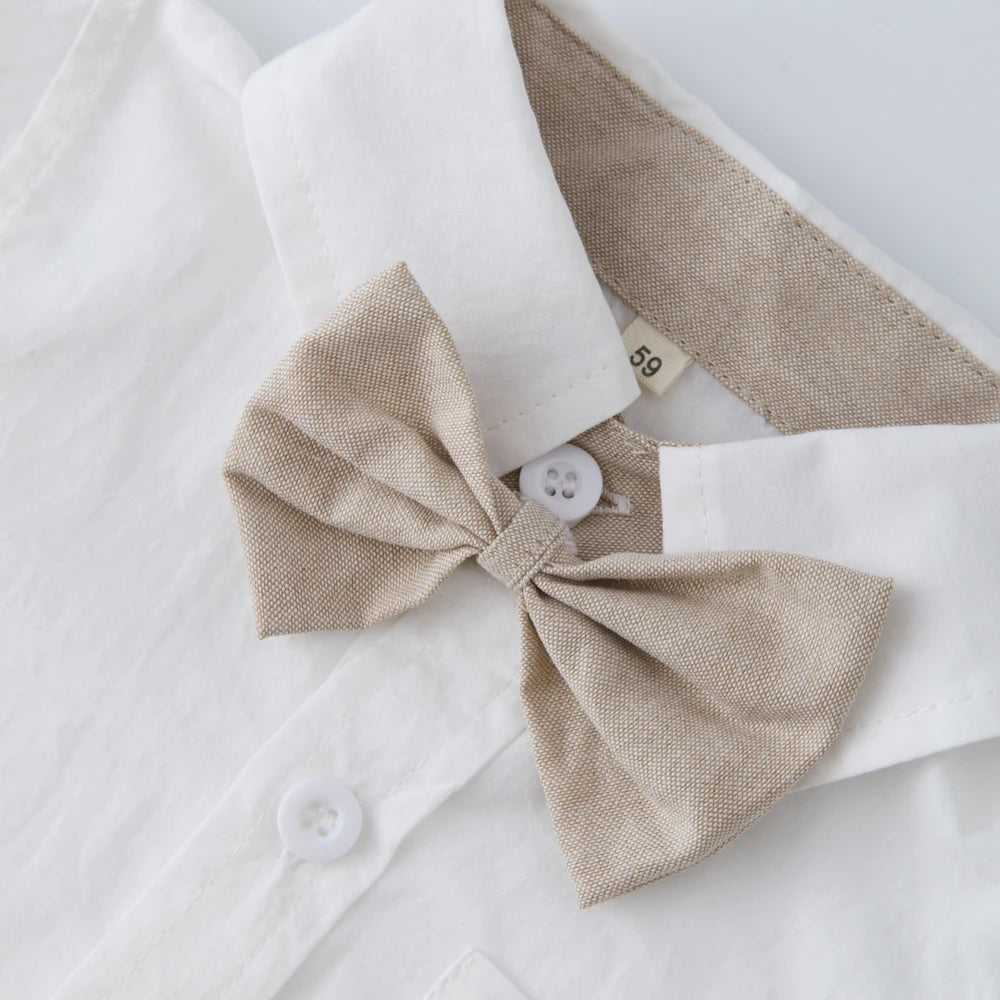 Baby Boy Bow Formal Romper Clothes Suits Infant Gentleman Party Suit Soft Cotton Jumpsuit Newborn Suspender Pants Toddler Set
