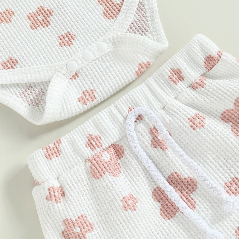 0-18Months Baby Girls 3Pcs Summer Outfits Floral Sleeveless Strap Romper + Shorts + Headband Set