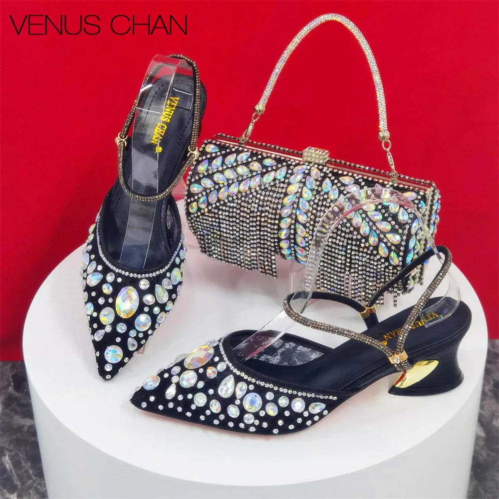 Sandals Woman Summer 2024 Italian Design Luxury Women's Shoes and Wallet Full Diamond Decorative Cylinder Mini Handbag