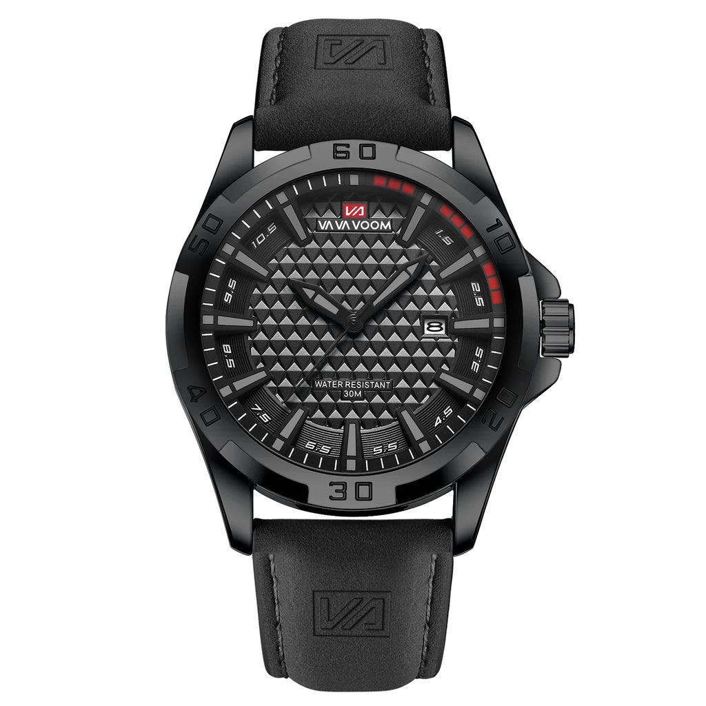 VA VA VOOM Men Casual Sport Military Quartz Calendar Wrist Watch for Man Business Leather Waterproof Male Clock Relogio Masculin