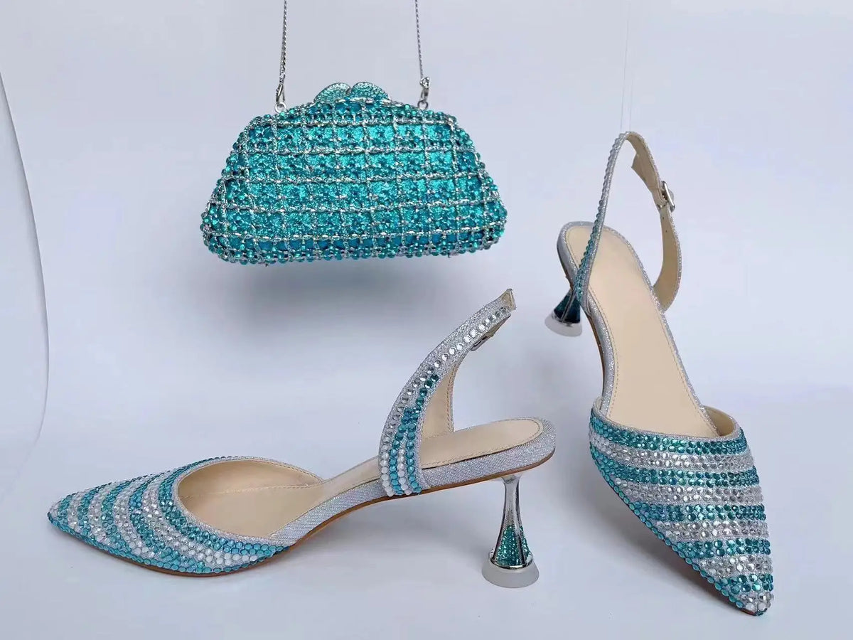 INSIGHTLINK Women High Heels Rhinestones Shoes And Bag Set Party Wedding Gems Diamond high-heeled Stiletto sandals and Clutch