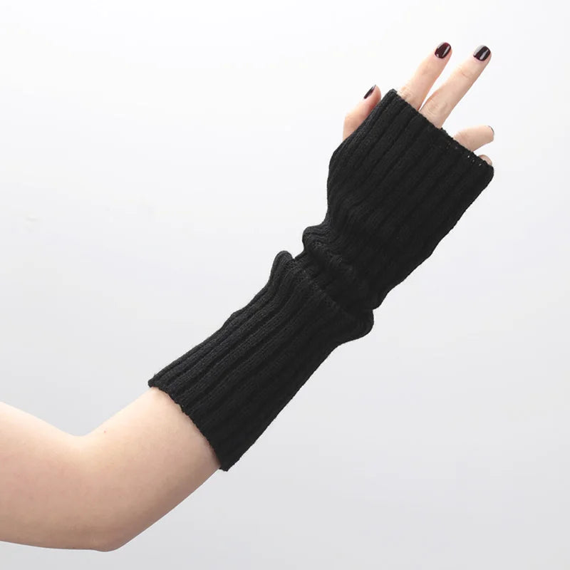 Female Y2K Fashion Arm Warmers Soft Knitted Gloves Women Girl Half Finger Mittens Solid Color Winter Arm Sleeves