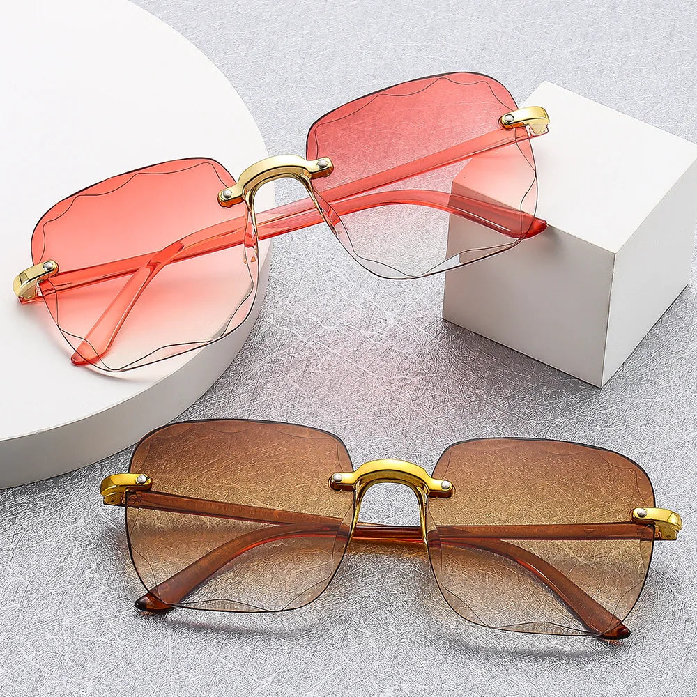 New Rimless Women's Sunglasses Fashion Gradient Lenses Sun Glasses Lady Vintage Pc Legs Classic Designer Shades Sunglasses