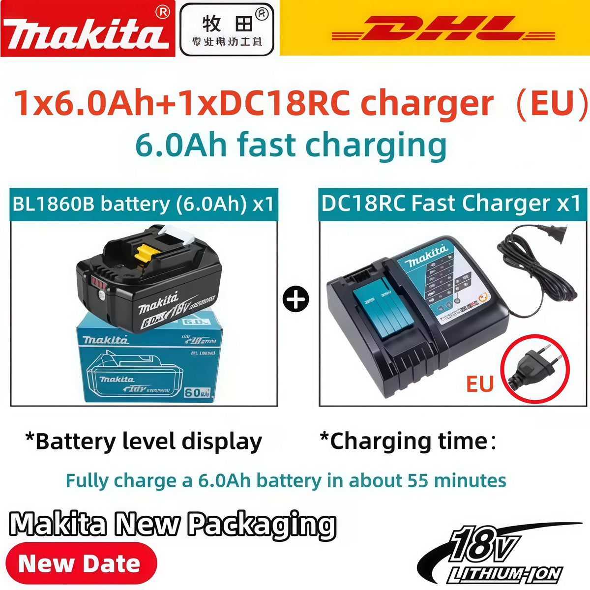 2026 Authentic Makita 6.0Ah Battery, Hot Selling 18V Tools Battery, Replaceable BL1830B L1840B L1850B L1860B, Power Tool Battery