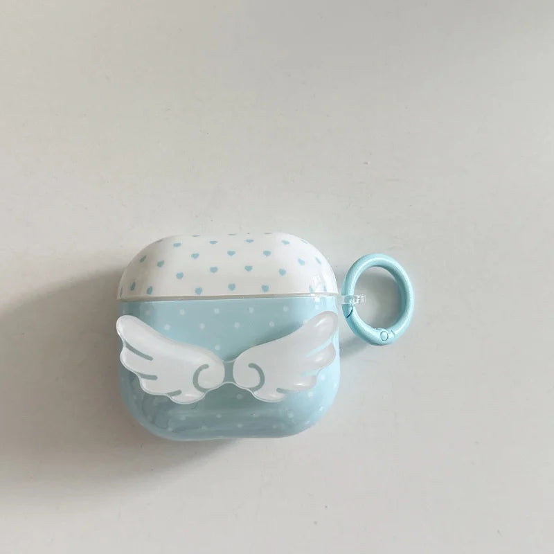 Blue Dots Wings Pattern Earphone IMD Cover Case with Hook for Airpods Series, 1, 2, 3, 4,Pro, Pro2, Shockproof