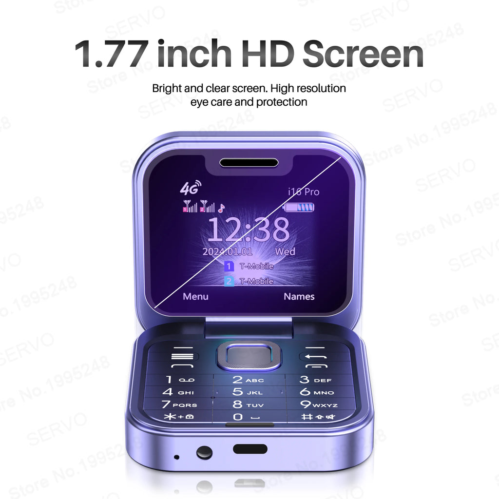 SERVO I16 Pro 4G LTE Mini Flip Mobile Phone Dual SIM Standby Call Recording Speed Dial FM Radio Blacklist Small Fold Cellphones