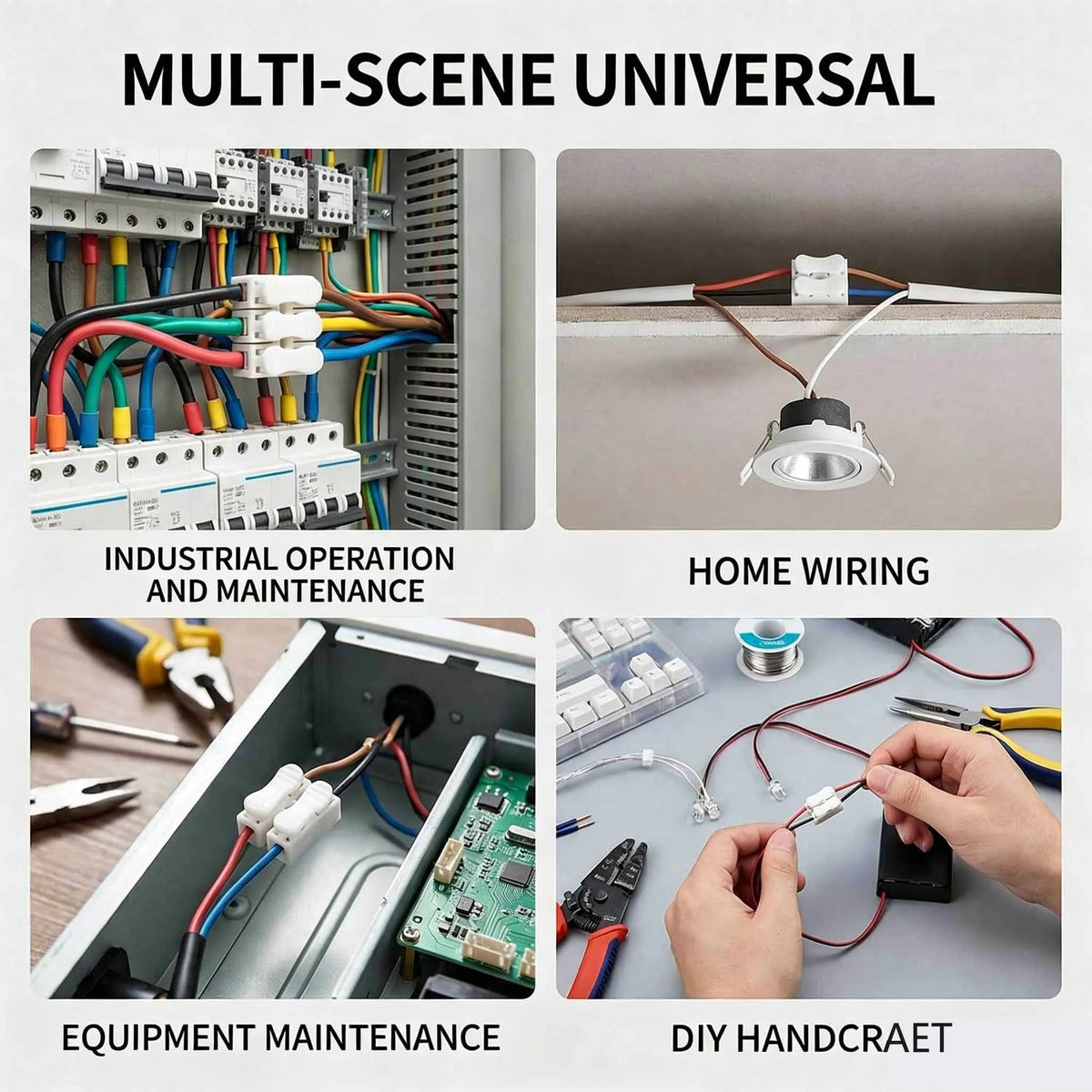 50/100Pcs 2Pin Push Quick Connect Terminal Block,Screw-Free Spring Clamp Connector,White Steel Contact for Industrial Wiring